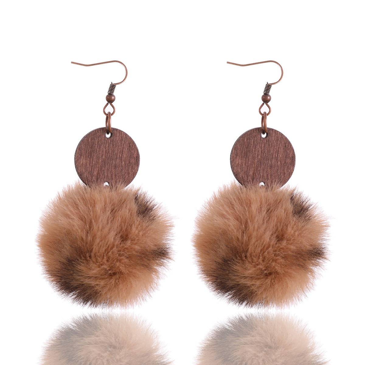 Wholesale Vintage brown and black faux fur ball earrings
